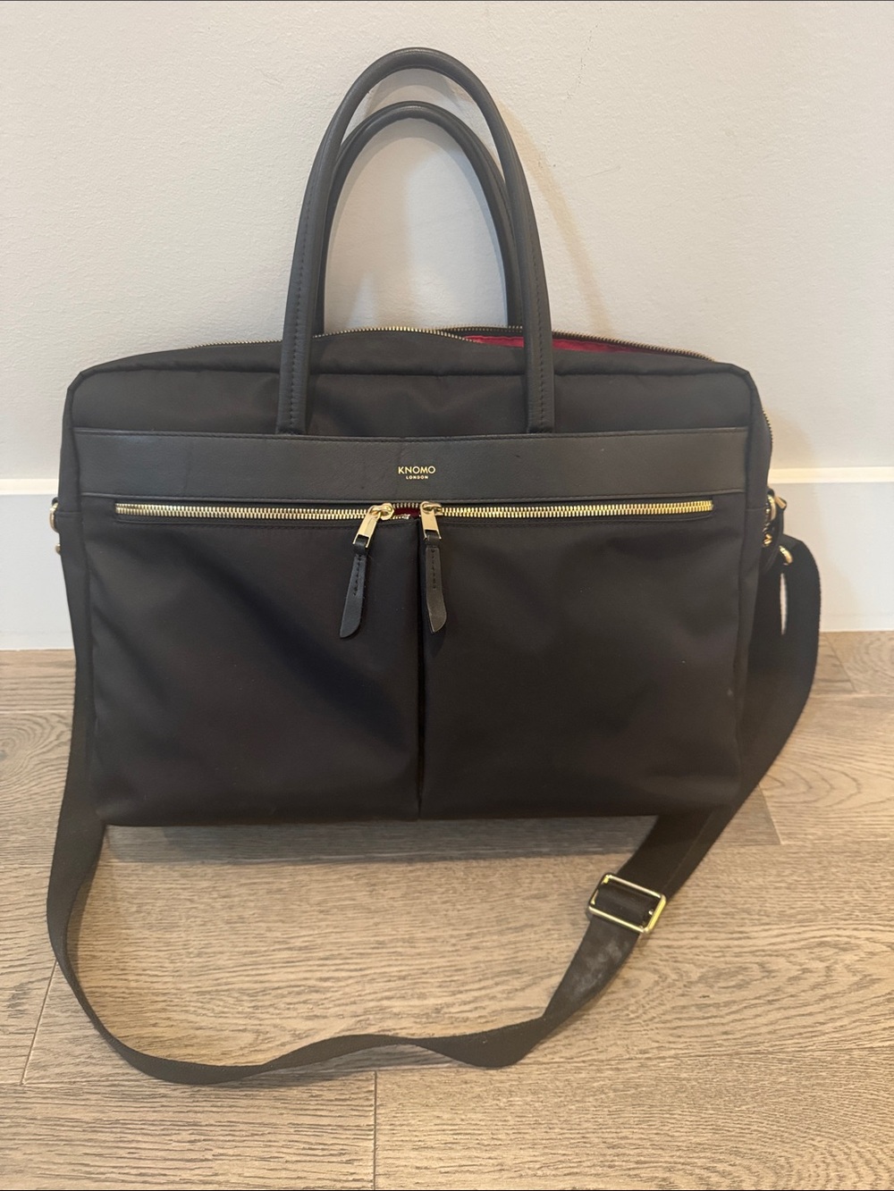 Knomo Nylon laptop bag with Gold Hardware